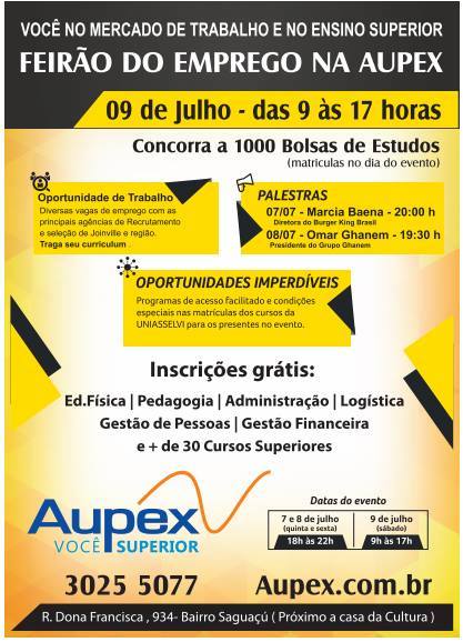 Concorra a mil bolsas de estudo no Feirão de Emprego da Aupex. Participe!